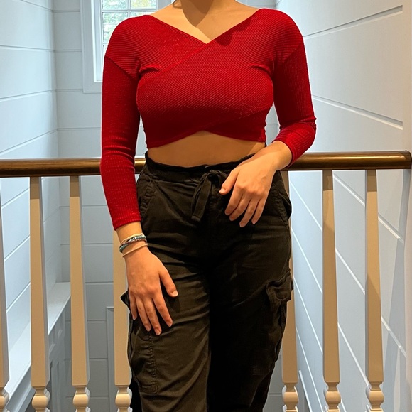 BETTER ME Cropped Ribbed Red Long Sleeve - Picture 3 of 4